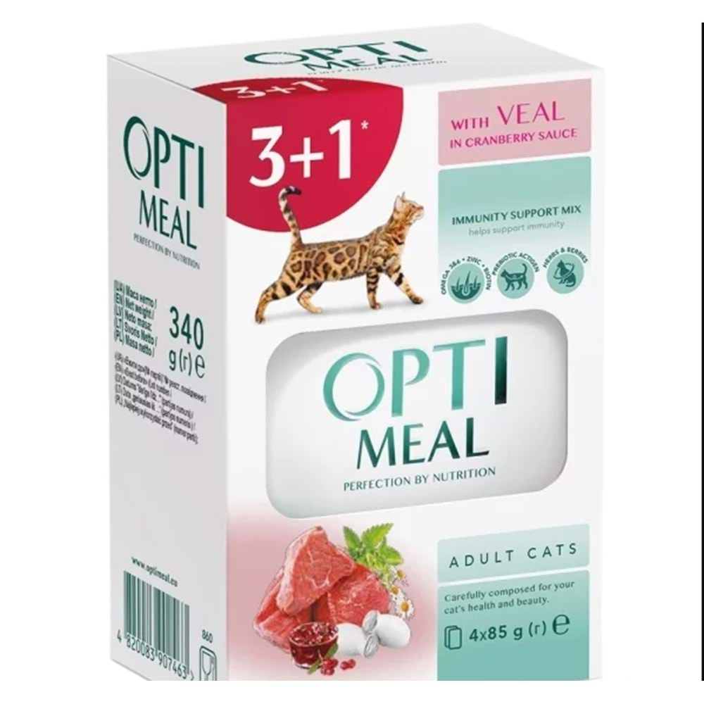 Optimeal Dana Etli Kızılcık Soslu Yaş Mama 85 Gr 3+1