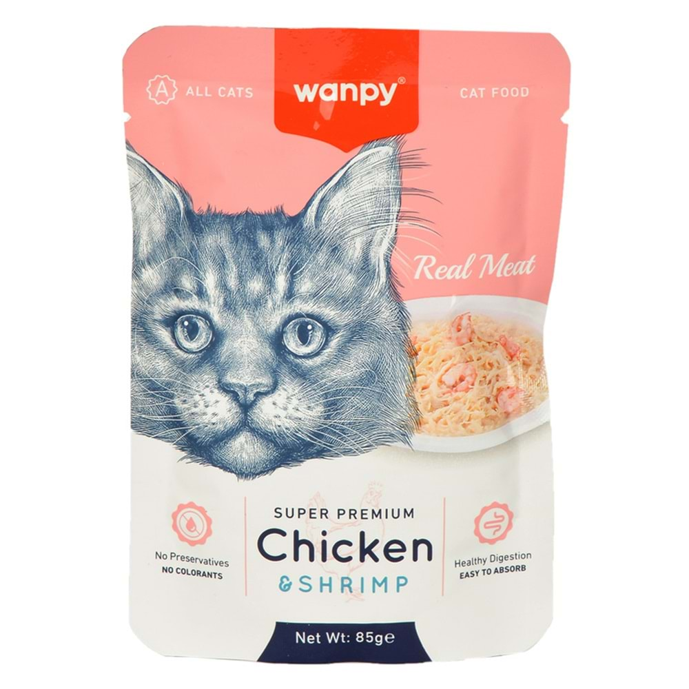 Wanpy 85 gr Pouch Tavuklu & Karidesli Yaş Kedi Maması