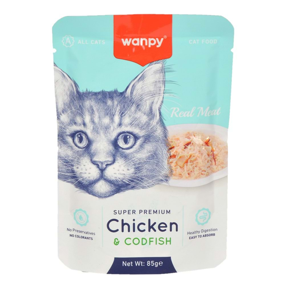 Wanpy 85 gr Pouch Tavuklu & Morina Balıklı Yaş Kedi Maması