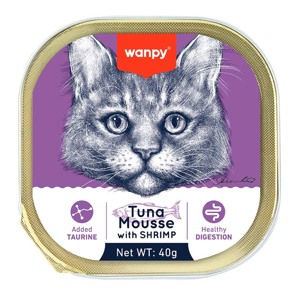 Wanpy Kedi 40g Ton Balıklı & Karidesli Alutray Yaş Mama