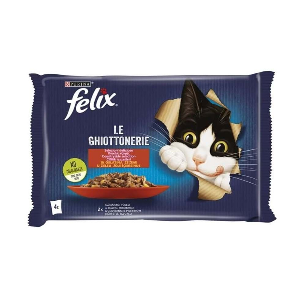 Felix Multipack Sığır ve Tavuk Etli Yetişkin Yaş Kedi Maması 4x85gr