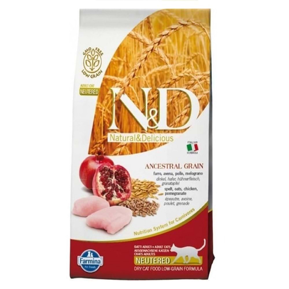 N&D Düşük Tahıllı Tavuk ve Narlı Kısırlaştırılmış Kedi Maması 5 kg