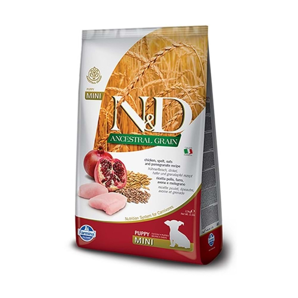 N&D Ancestral Grain Düşük Tahıllı Tavuklu ve Narlı 2.5 kg Küçük Irk Yavru Köpek Maması