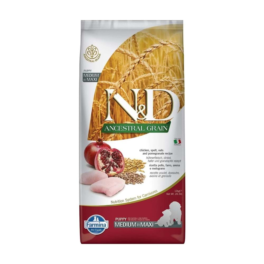 N&D Ancestral Grain Düşük Tahıllı Tavuklu ve Narlı 12 kg Orta ve Büyük Irk Yavru Köpek Maması