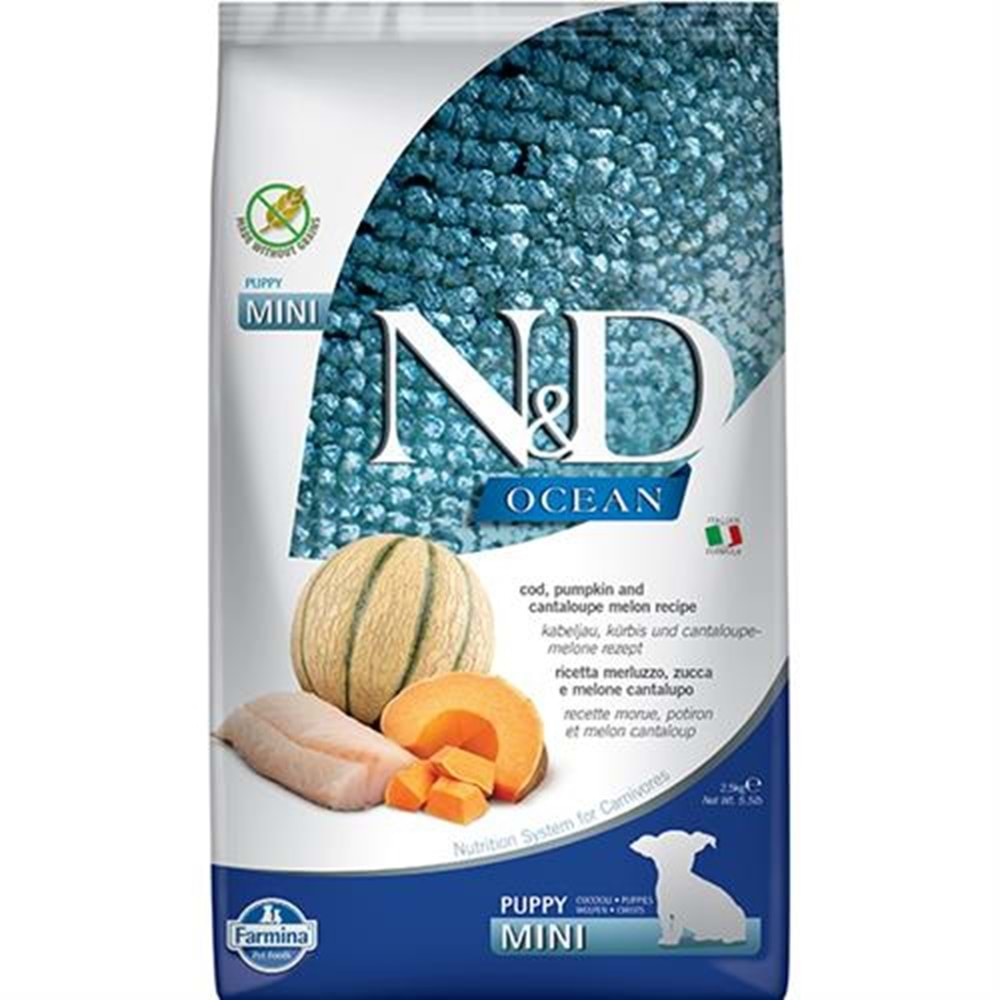 N&D Ocean Morina Balığı Balkabağı ve Kavunlu Yavru Köpek Maması 2,5 kg