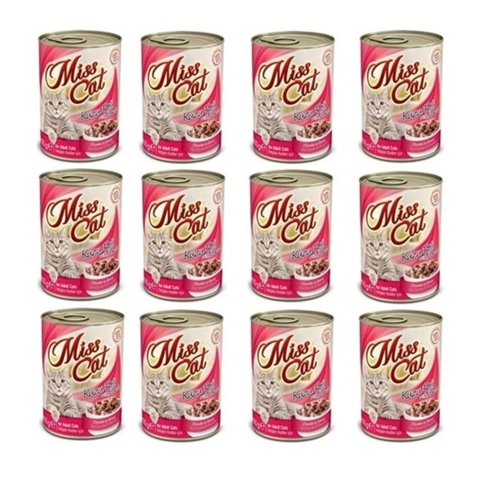 Miss Cat Sos Icinde Kuzu Eti Parça Taneli Kedi Konserve 400 gr. X 12 Adet
