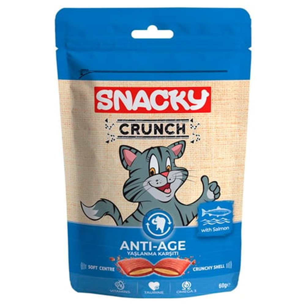 Snacky Crunch Anti-Age Yaşlanma Karşıtı Somonlu Kedi Ödül Maması 60gr