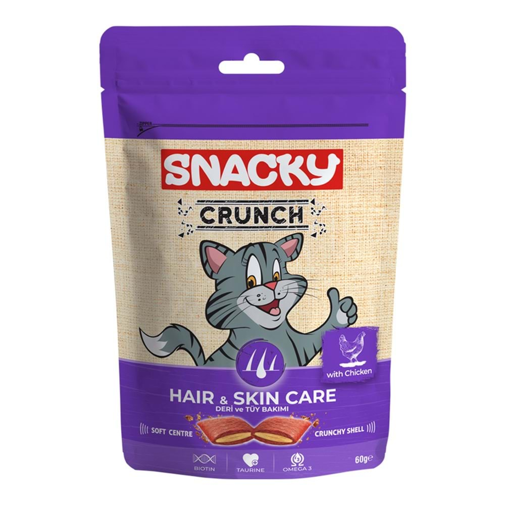 Snacky Crunch Hair&Skin Care Deri ve Tüy Bakımı için Tavuklu Kedi Ödül Maması 60gr