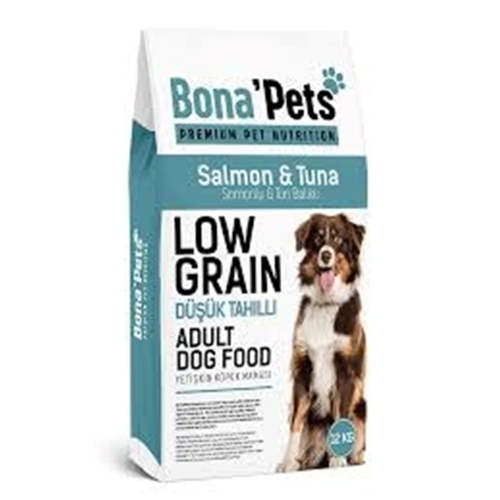 Bona'pets Premium Düşük Tahıllı Somonlu ve Ton Balıklı Köpek Maması 12 KG