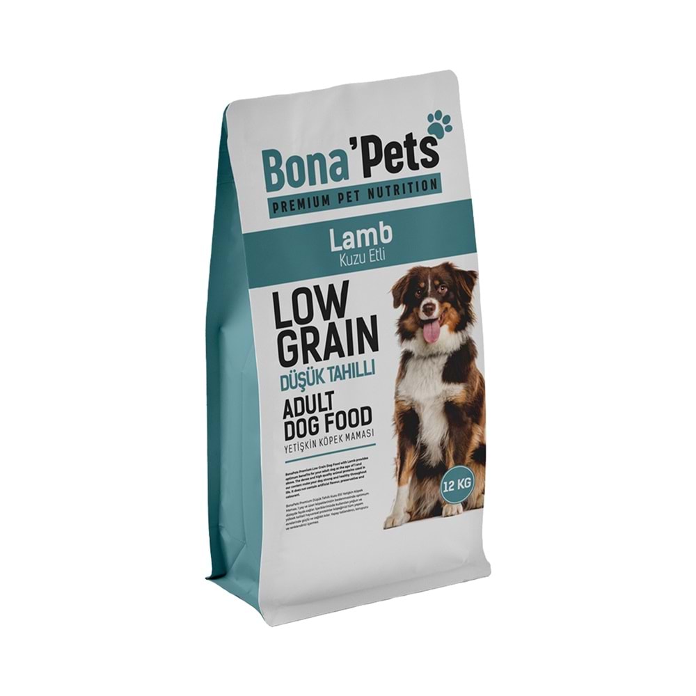 Bona'pets Premium Düşük Tahıllı Kuzu Etli Köpek Maması 12 KG