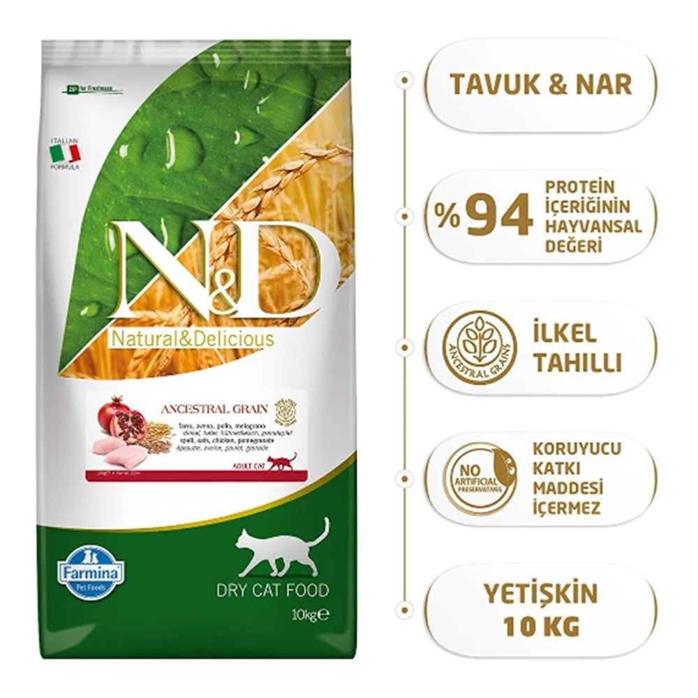 Düşük Tahıllı Tavuklu Ve Narlı Yetişkin Kedi Maması 10 kg