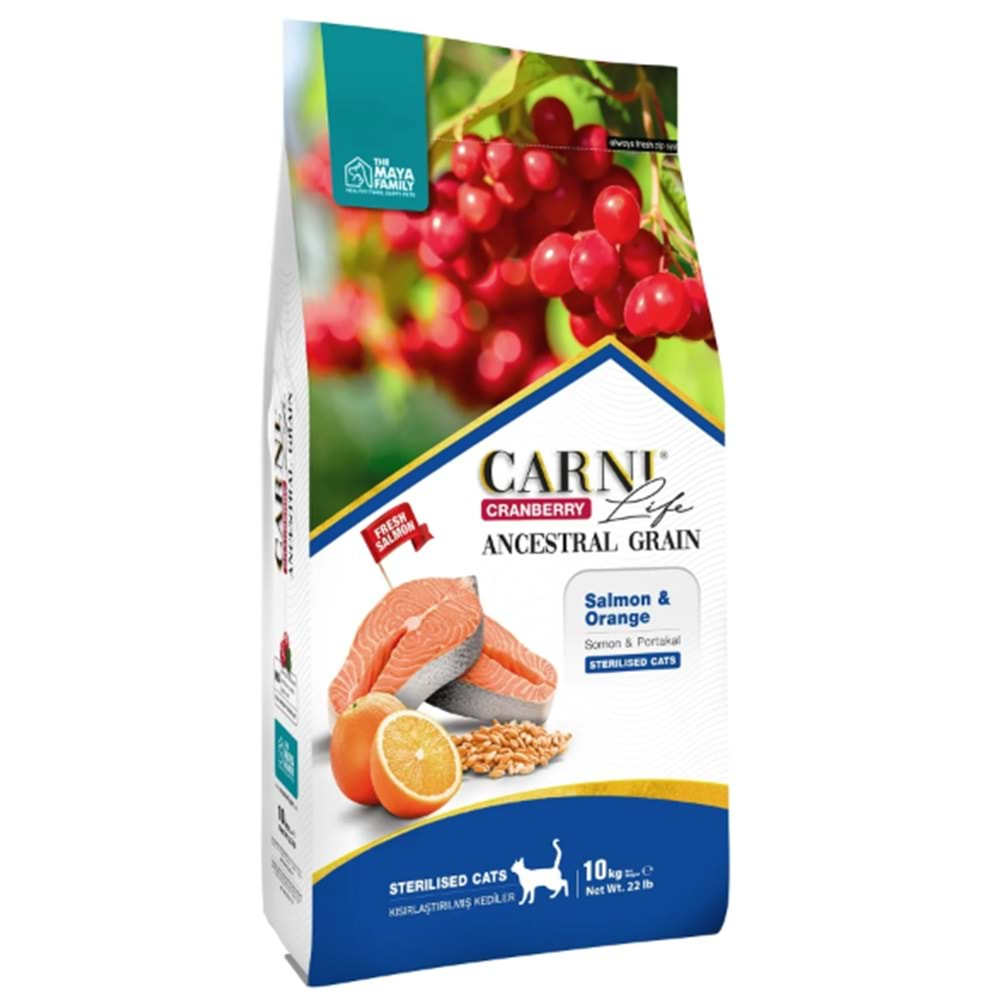 Carni Life Kızılcık Somonlu Ve Portakallı Kısırlaştırılmış Yetişkin Kedi Maması 10 Kg