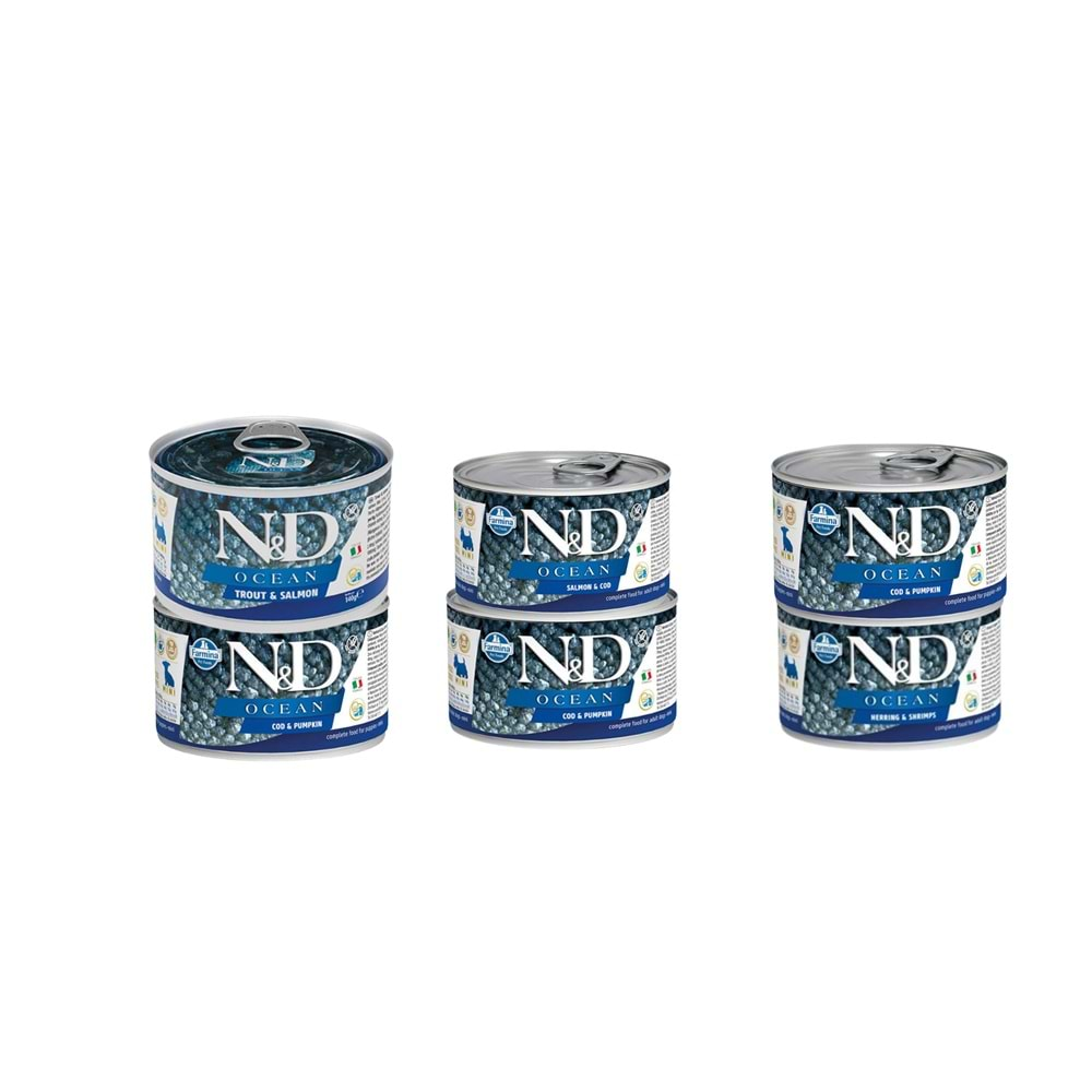 N&D Ocean Balıklı Tahılsız Karışık Çeşit 6 Adet Köpek Konservesi 6X140Gr.