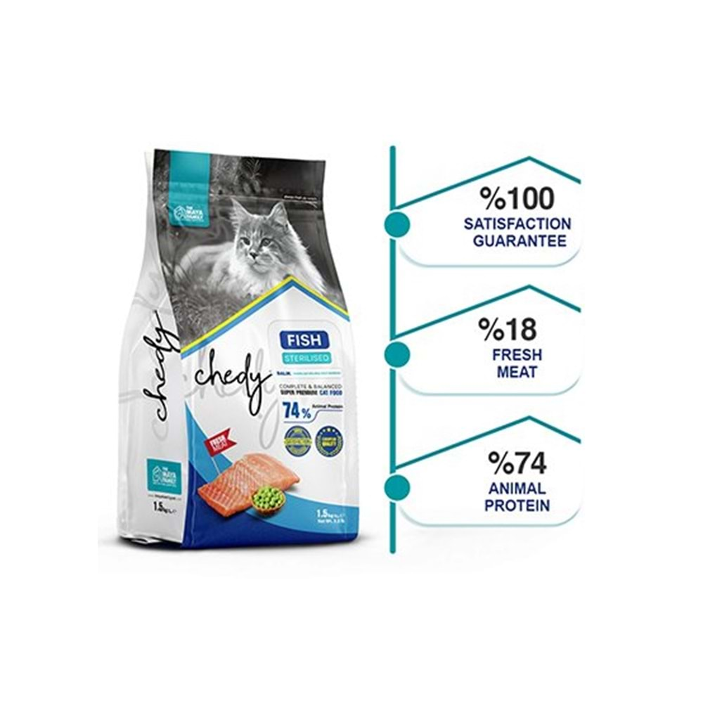 Chedy Super Premium Kısırlaştırılmış Balıklı Yetişkin Kedi Maması 10 Kg