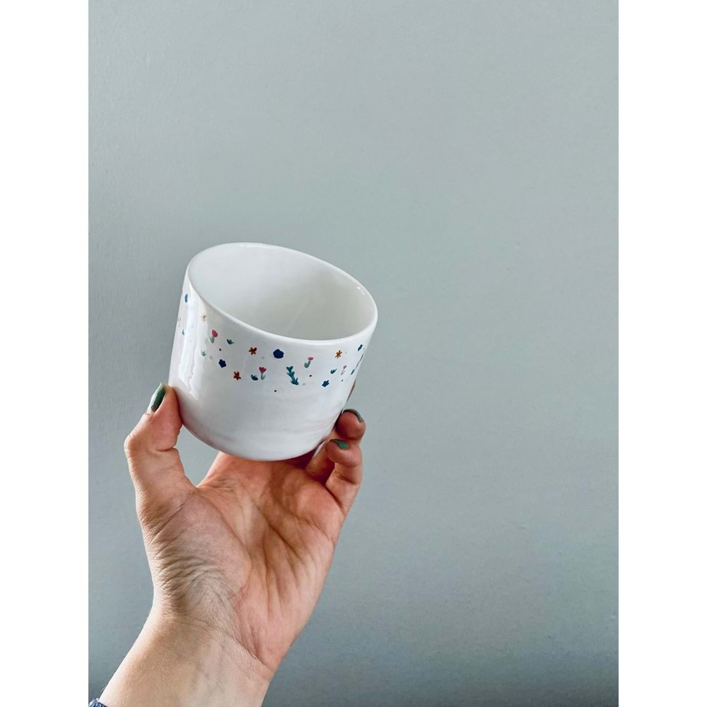 Moon mini beyaz çiçekler seramik mug / bardak