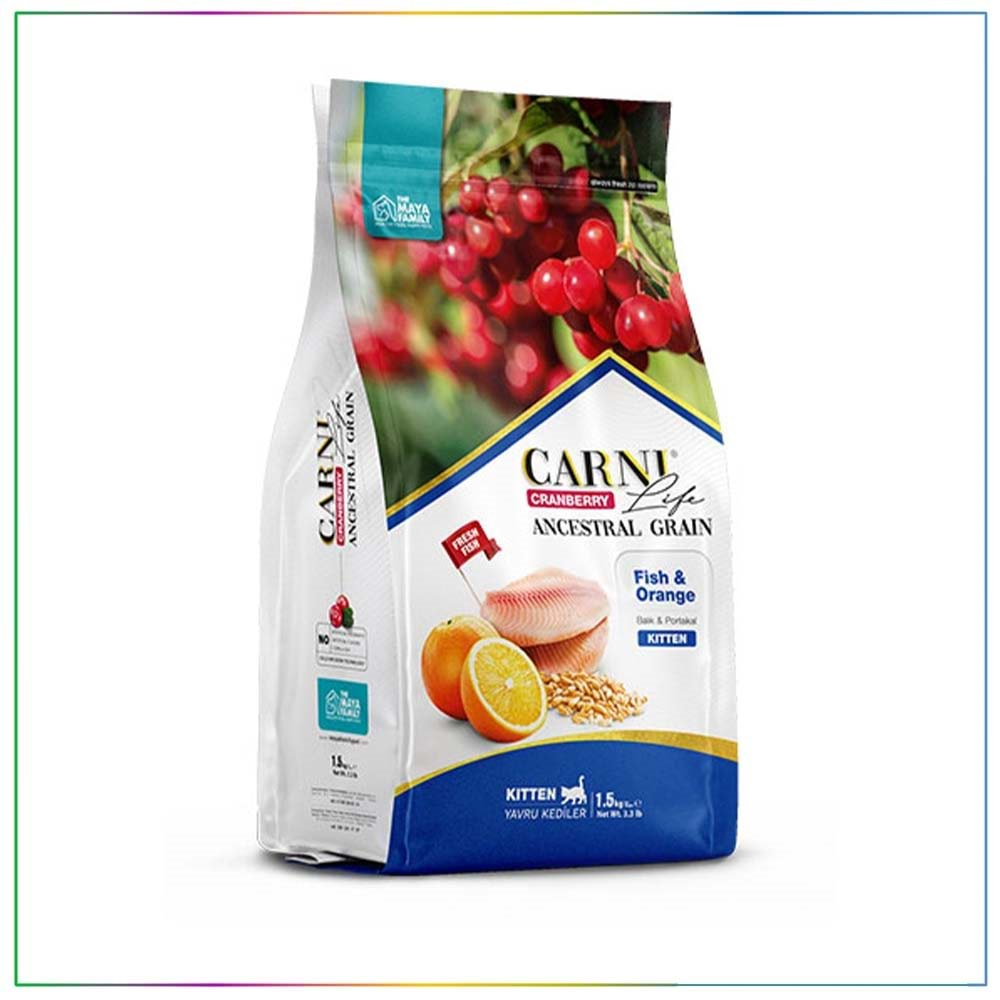 Carni Life Kızılcık Balıklı ve Portakallı Yavru Kedi Maması 1.5 Kg