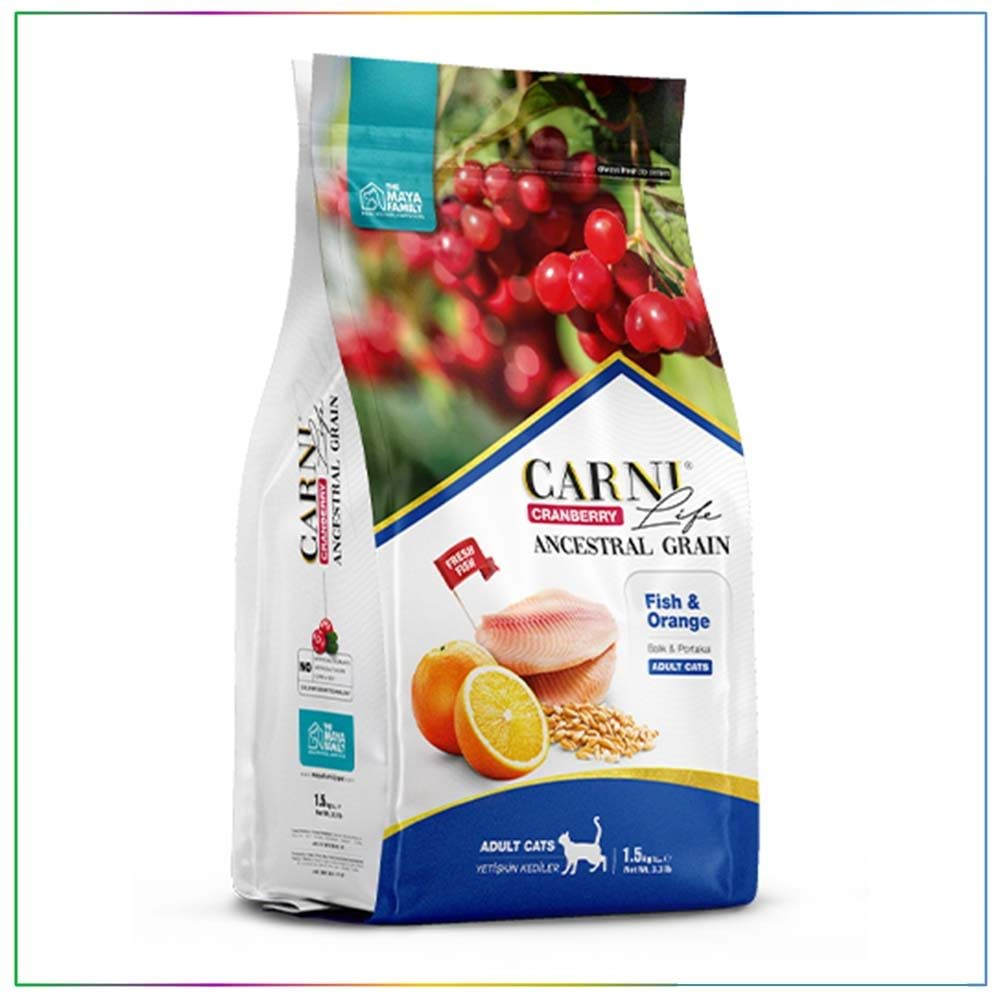 Carni Life Kızılcık Balık Etli ve Portakallı Yetişkin Kedi Maması 1.5 Kg