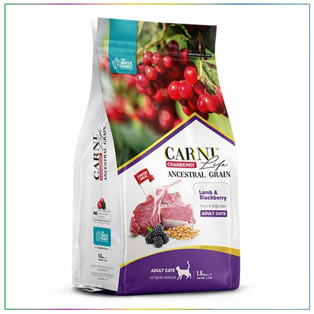 Carni Life Kızılcık Kuzu Etli ve Böğürtlenli Yetişkin Kedi Maması 1.5 Kg