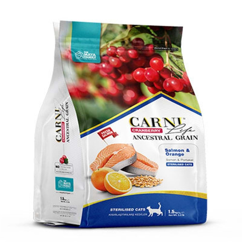 Carni Life Balıklı&Portakallı Kısırlaştırılmış Yetişkin Kedi Maması 1,5 Kg