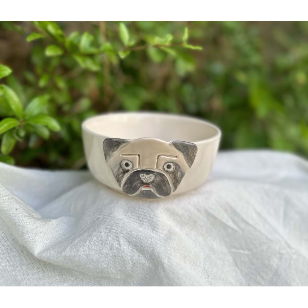 AYA Home Store Pug Desenli Özel Irk Seramik Mama Su Kabı