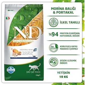 N&D Ocean Düşük Tahıllı Morina Balıklı ve Portakallı 10 kg Yetişkin Kedi Maması