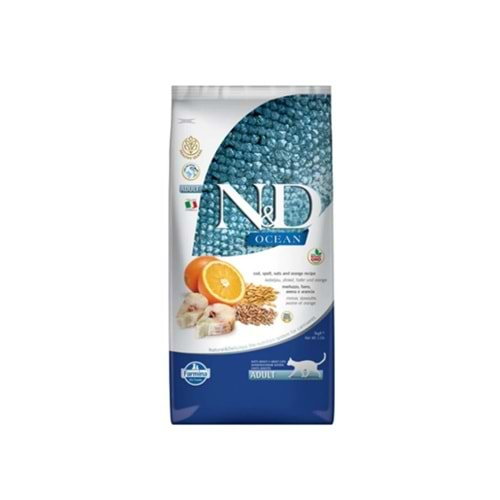 N&D Ocean Düşük Tahıllı Morina Balıklı Ve Portakallı Yetişkin Kedi Maması 10 Kg 8010276024916