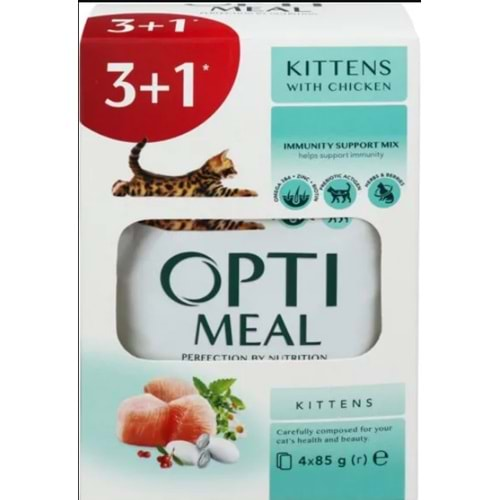 Optimeal Tavuklu Yavru Kedi İçin Yaş Mama 85Gr 3+1