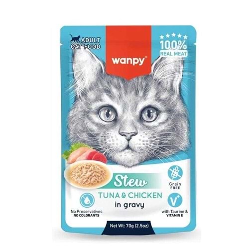 Wanpy Stew Gravy Ton Balıklı ve Tavuklu Yetişkin Yaş Kedi Maması 70 Gr