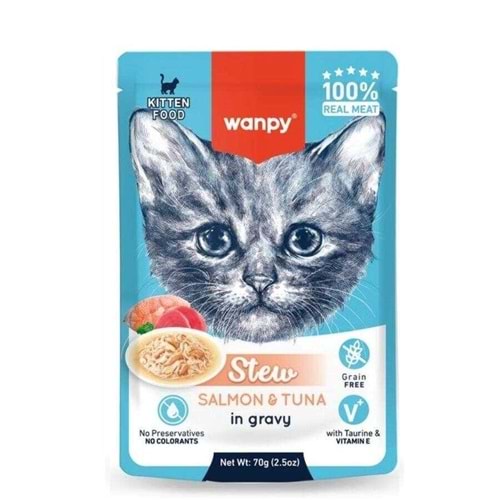 Wanpy Stew Gravy Ton Balıklı ve Somonlu Yavru Yaş Kedi Maması 70 Gr