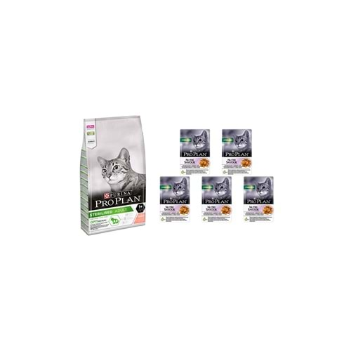 Sterilised Kısırlaştırılmış Somonlu Kedi Maması 3 Kg + Sterilised Hindili Yaş Kedi Maması 5 Ad.