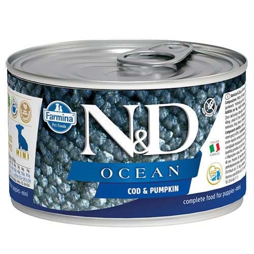 N&D Ocean Morina Balığı ve Balkabağı Mini Yavru Köpek Konservesi 140 Gr
