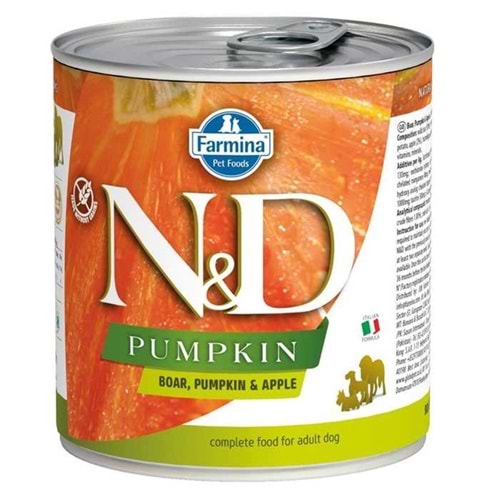 N&D Pumpkin Balkabaklı Tahılsız Yaban Domuzu Ve Elmalı Yetişkin Köpek Konservesi 285 Gr.