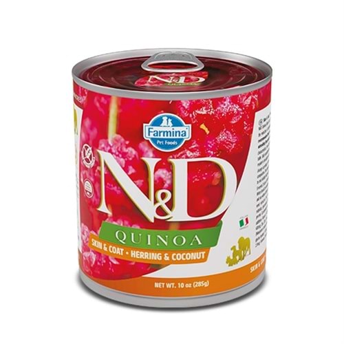 N&D Quinoa Skin&Coat Ringa Balığı ve Hindistan Cevizli Köpek Konservesi 285gr