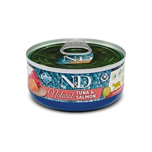 N&D Natural Tuna Balıklı ve Somonlu Konserve Yaş Kedi Maması 140 Gr