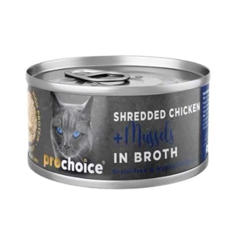 Pro Choice Hypo-Allergenic Sos İçinde Tavuk Etli ve Midyeli Tahılsız Yetişkin Kedi Konservesi 70 gr