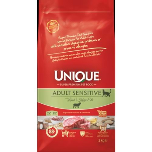 Unique Sensitive Kuzu Etli 2 kg Yetişkin Kedi Maması