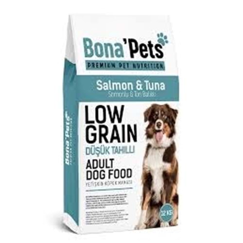 Bona'pets Premium Düşük Tahıllı Somonlu ve Ton Balıklı Köpek Maması 12 KG