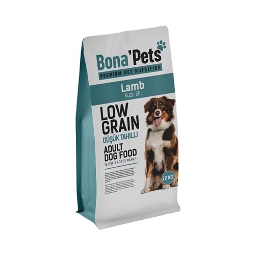 Bona'pets Premium Düşük Tahıllı Kuzu Etli Köpek Maması 12 KG